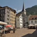 De Arcas in Chur met in de achtergrond de toren van de Martinskirche